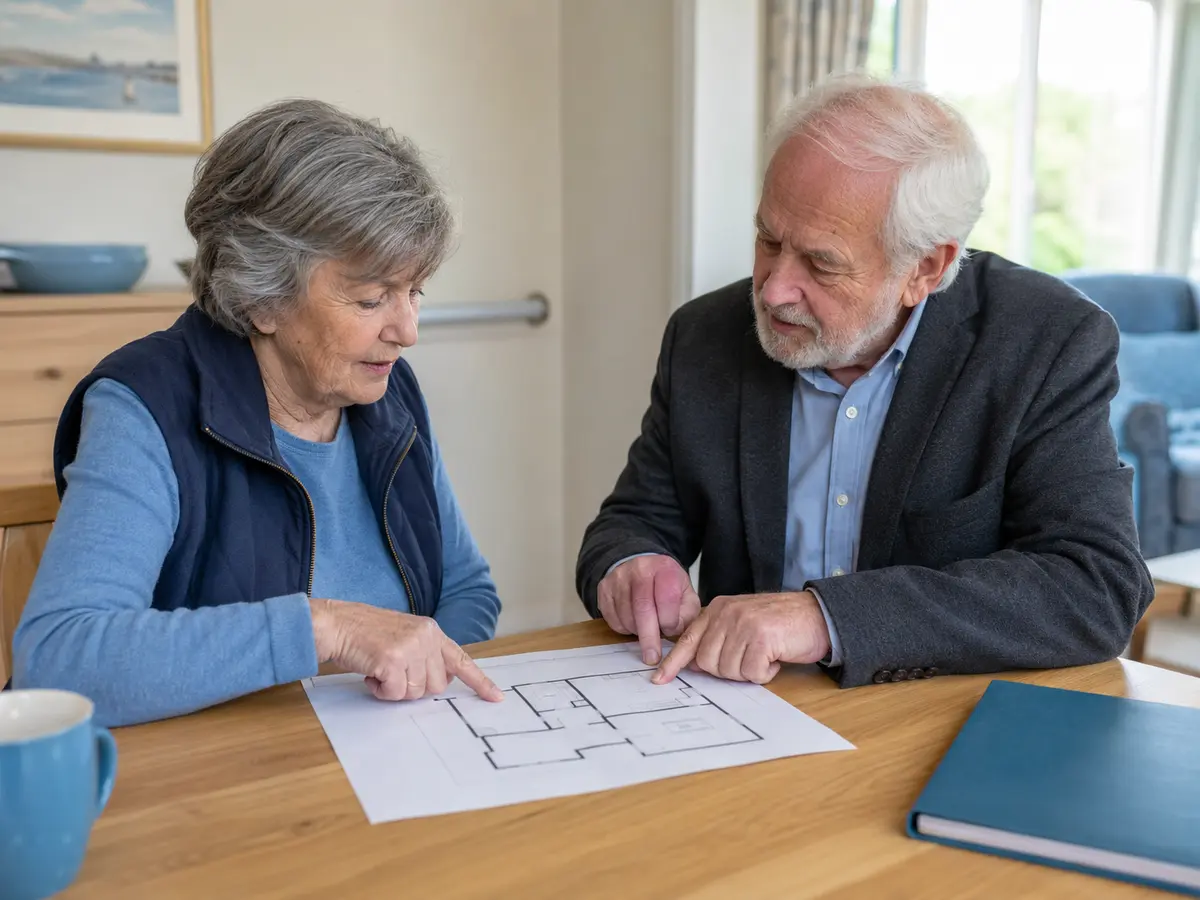 Seniorin und Wohnberater bei der gemeinsamen Planung